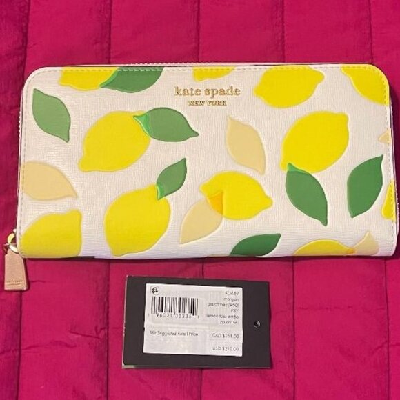KATE SPADE Handbags - NWT ~ $210 KATE SPADE MORGAN LEMON TOSS CONTINENTAL ZIP AROUND LEMON WALLET